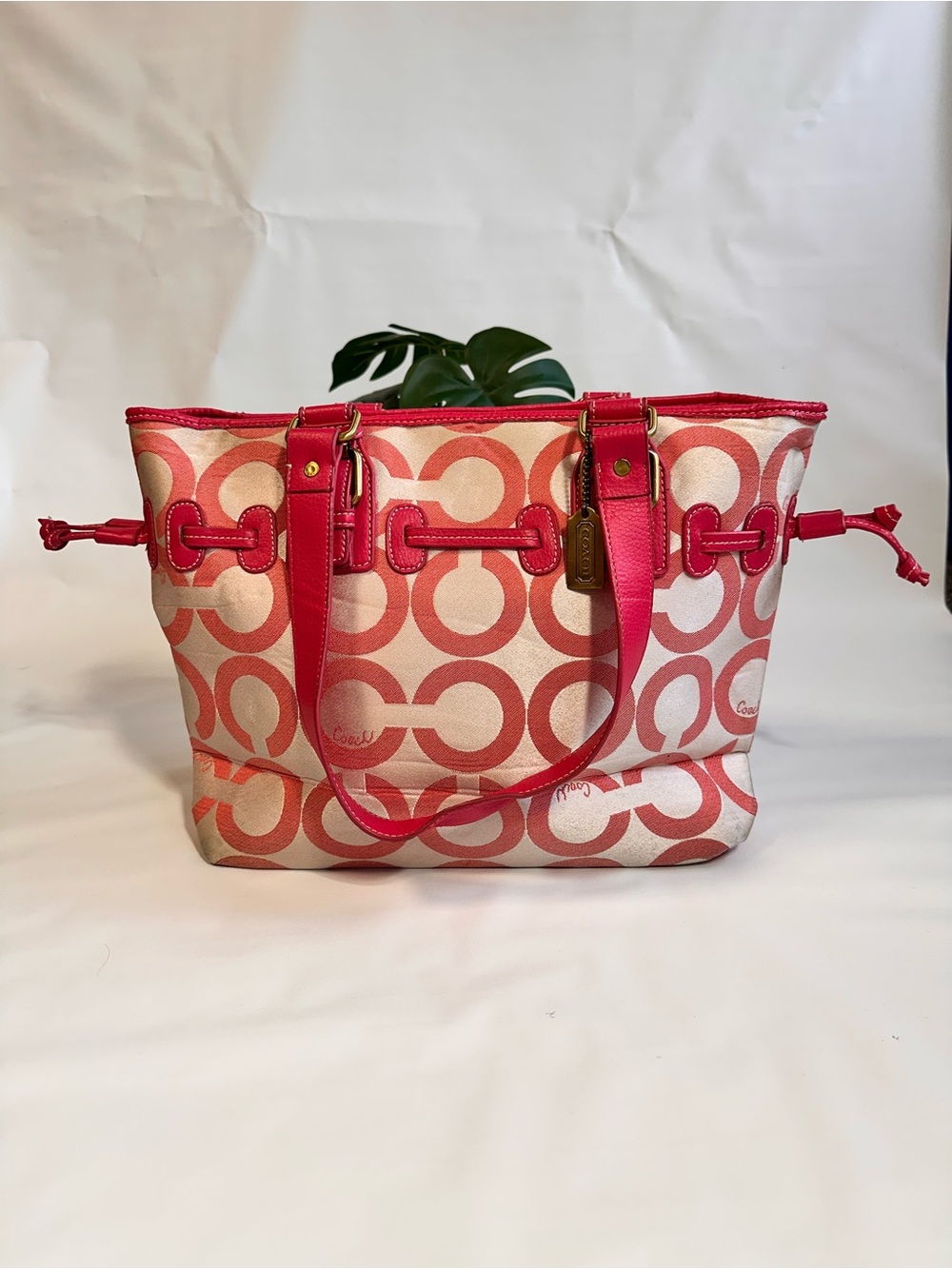 Coach Pink and Cream Signature Canvas Tote